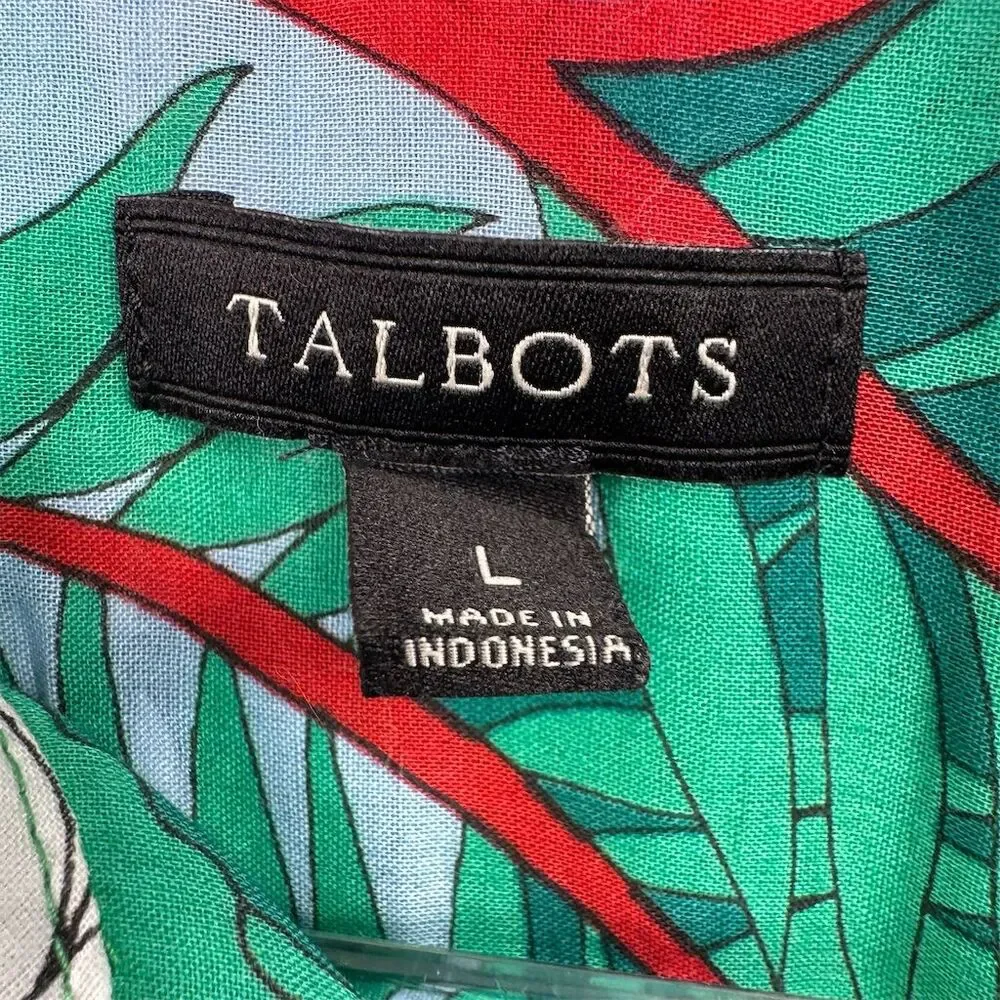 Talbots Women's Cotton Jungle Print Blouse Green Long Sleeve Size Large - Picture 5 of 10
